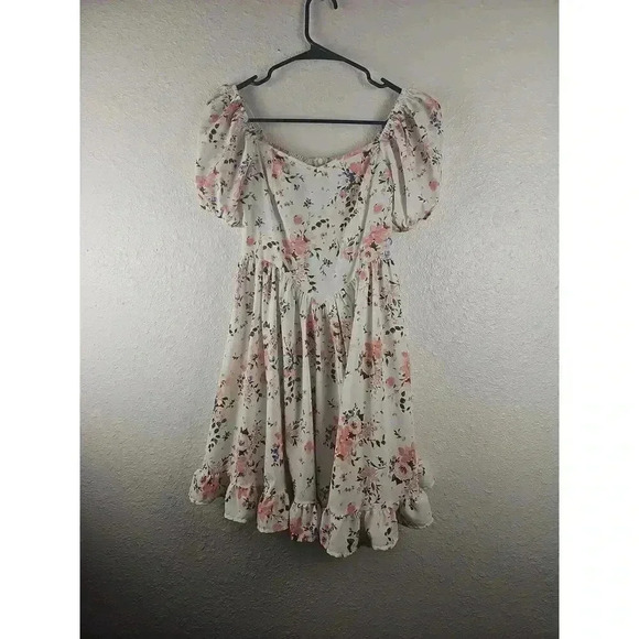 Shein Girls Floral Print Puff Sleeve Dress 12 13Y - Picture 1 of 6